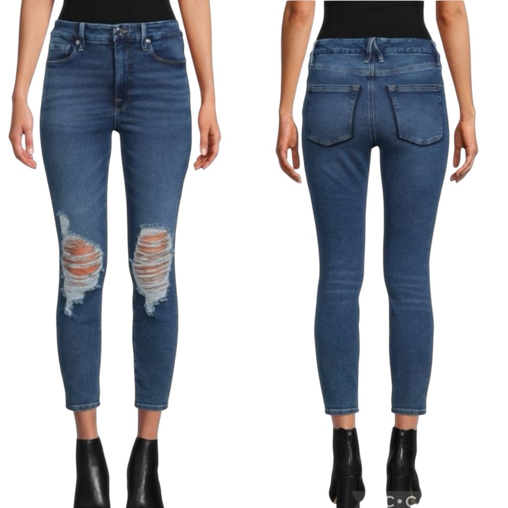 Good American Good Waist Crop Blue Skinny Leg Jean Size 0 (25)